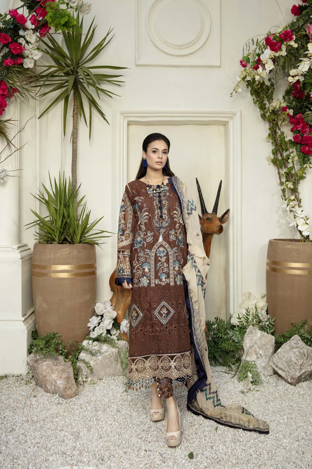 Burnt Umber - Schiffli Embroidered Lawn (3PC)
