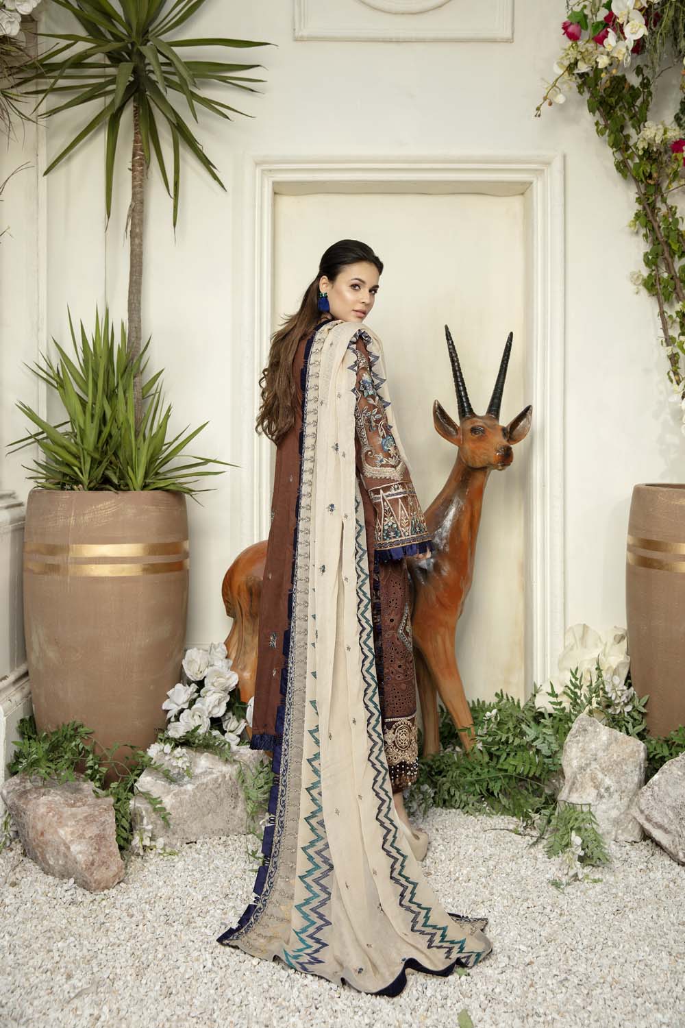 Burnt Umber - Schiffli Embroidered Lawn (3PC)