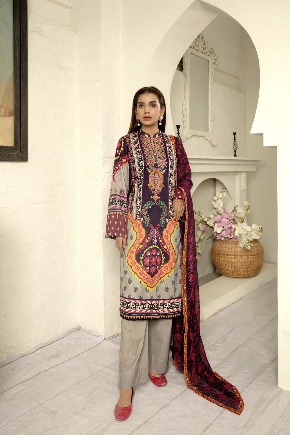 Gracia - Digital Printed & Embroidered Lawn