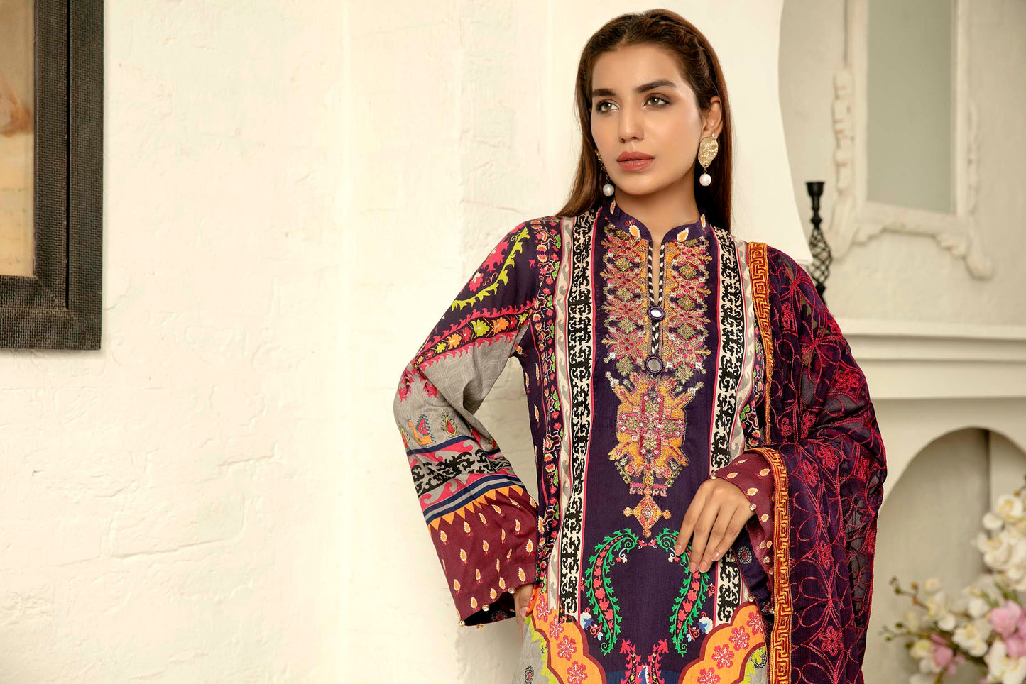 Gracia - Digital Printed & Embroidered Lawn