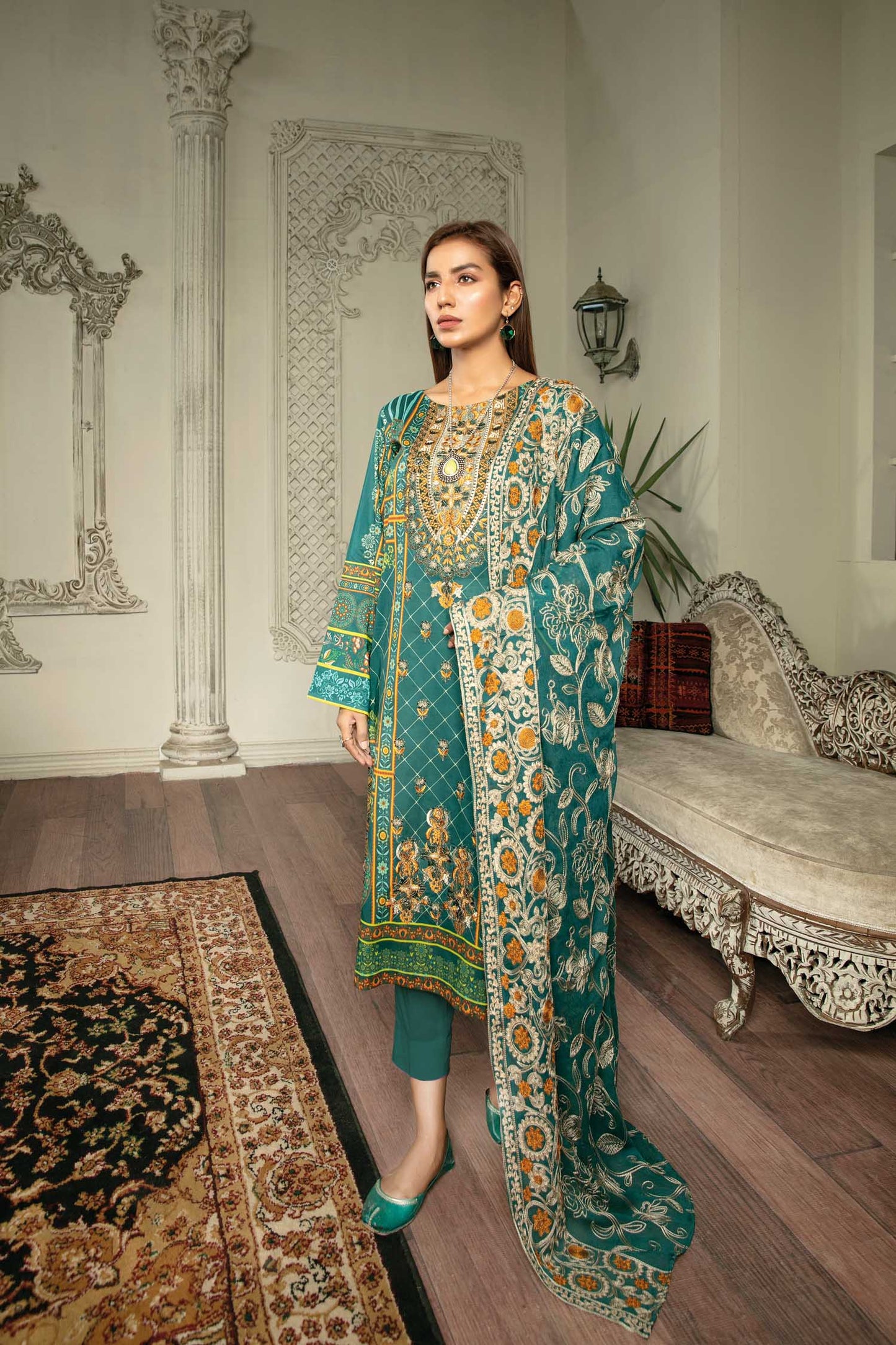 Gorgeous Green - Digital Printed & Embroidered Lawn 3PC