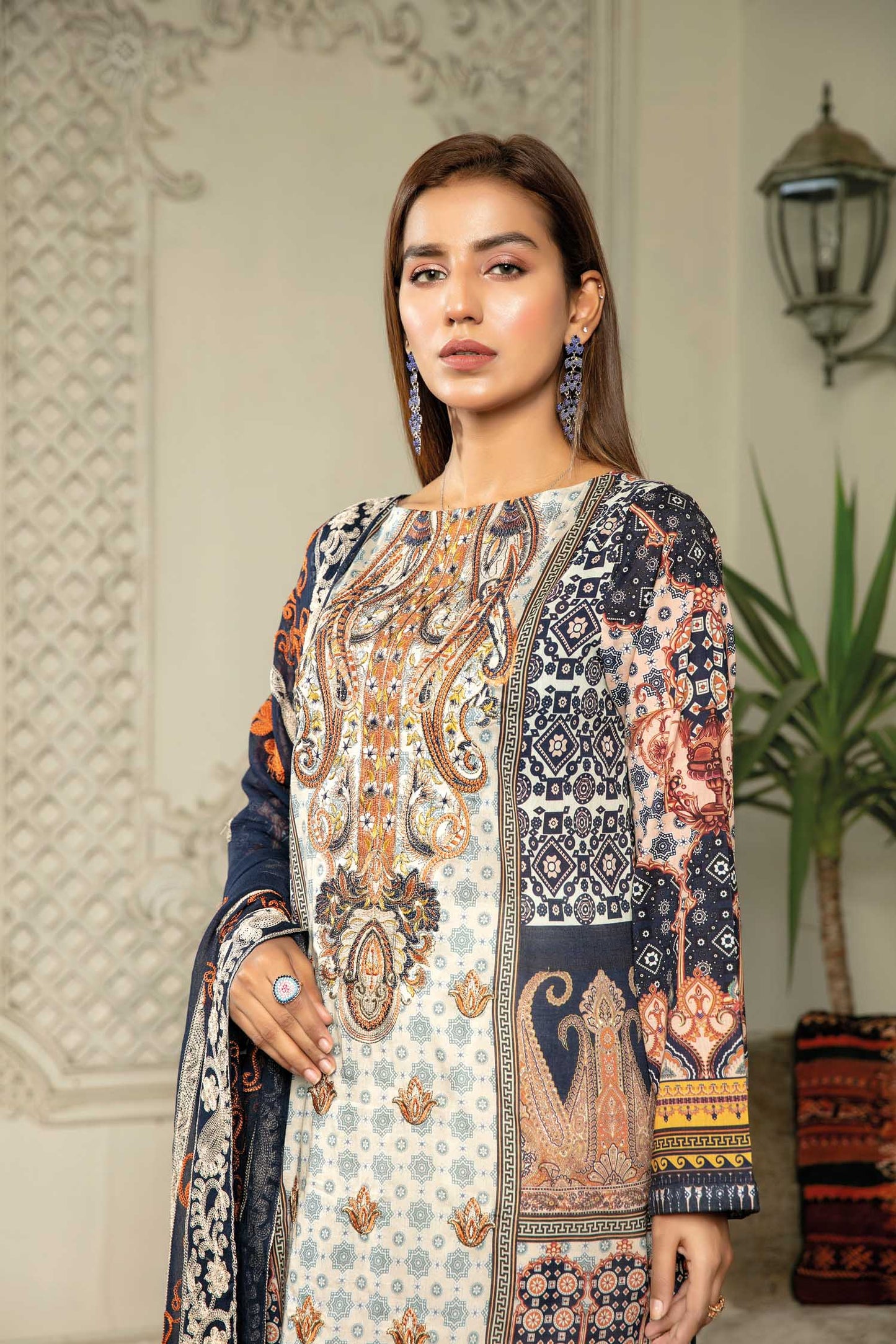 Soft Amber - Digital Printed & Embroidered Lawn 3 piece