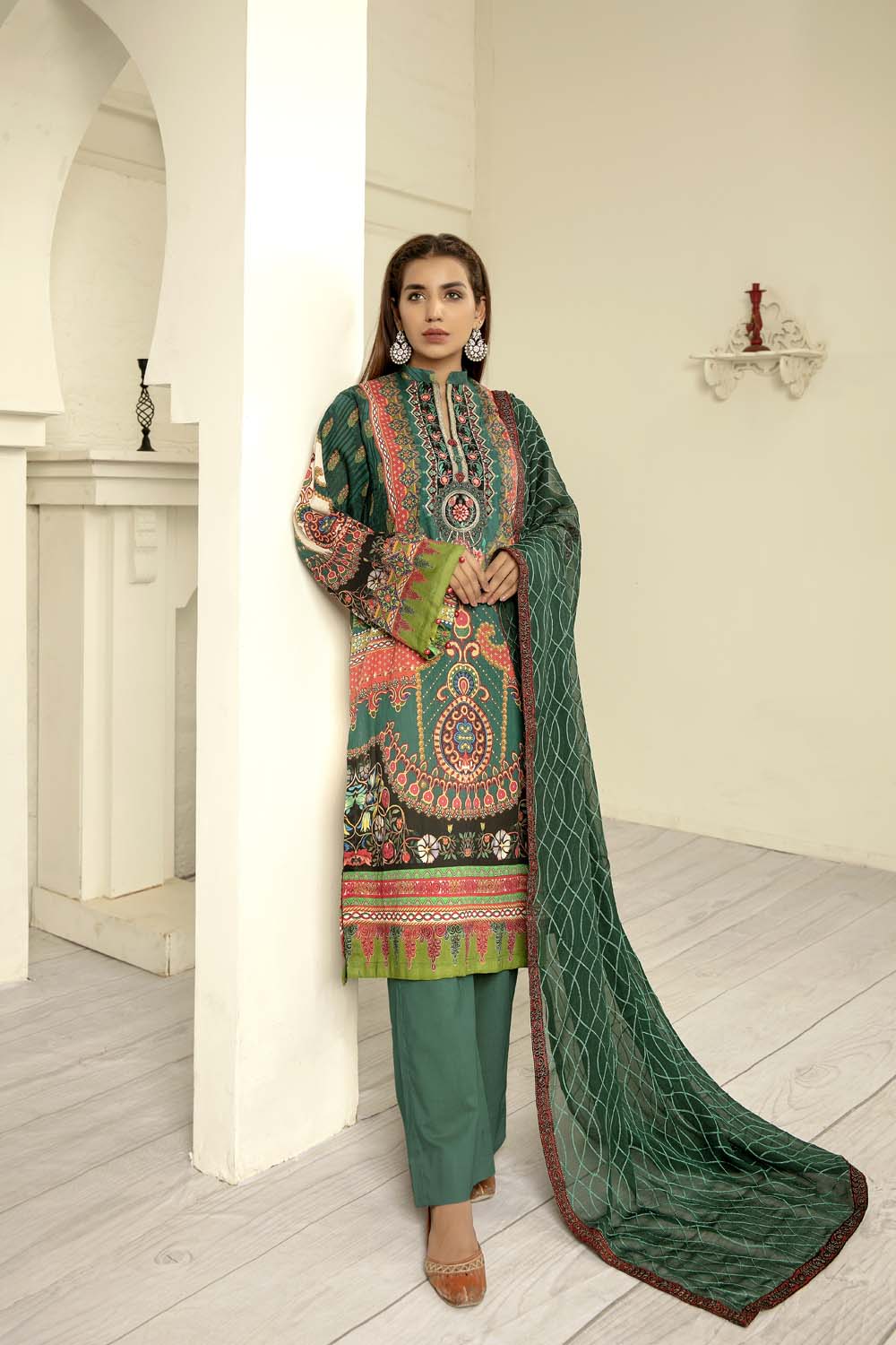 Malachite - Digital Printed & Embroidered Lawn