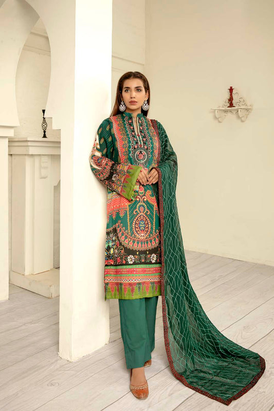 Malachite - Digital Printed & Embroidered Lawn