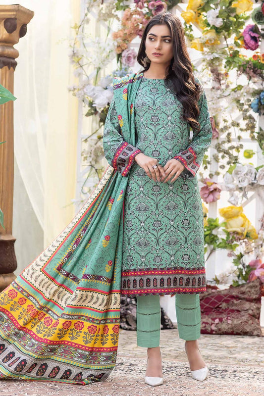 Cyan Opaque - Stitched Digital Printed Linen 3PC