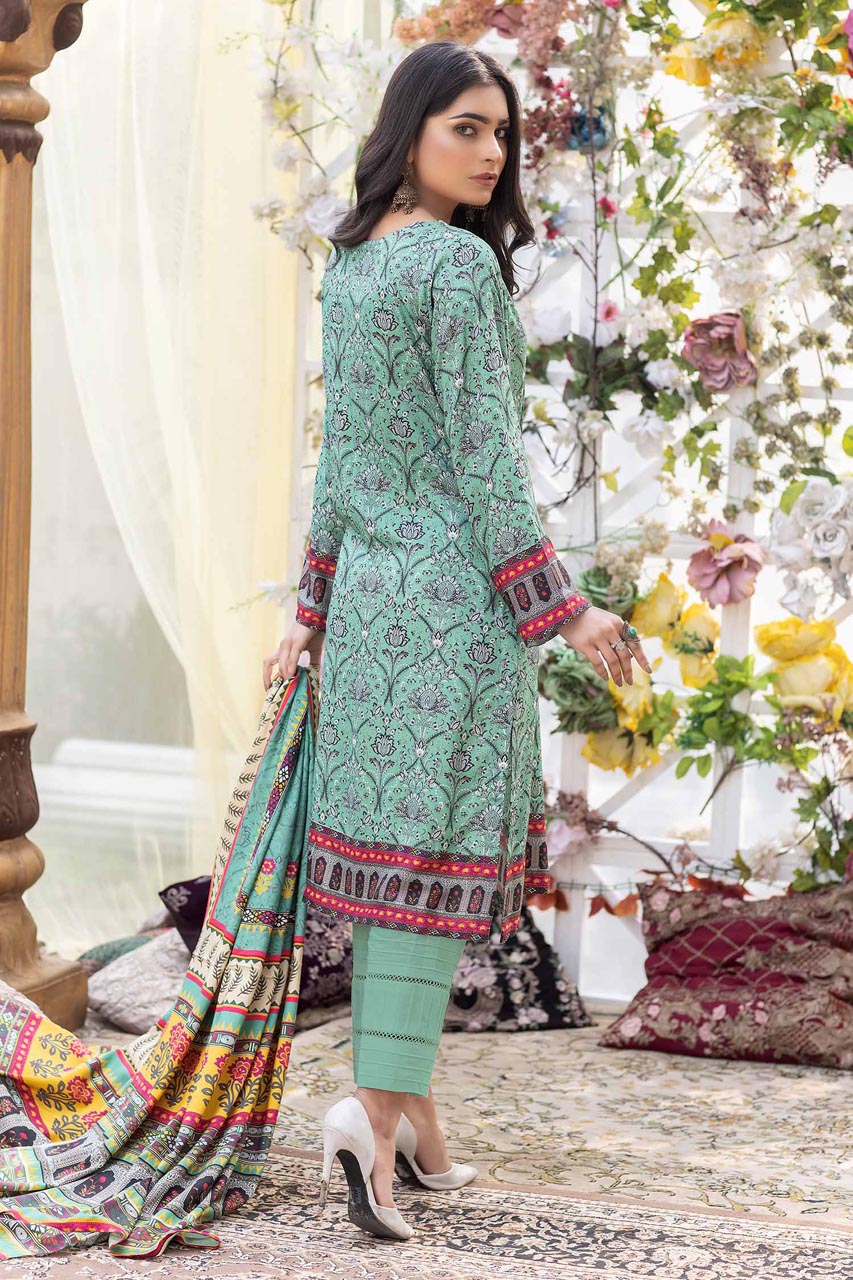 Cyan Opaque - Stitched Digital Printed Linen 3PC