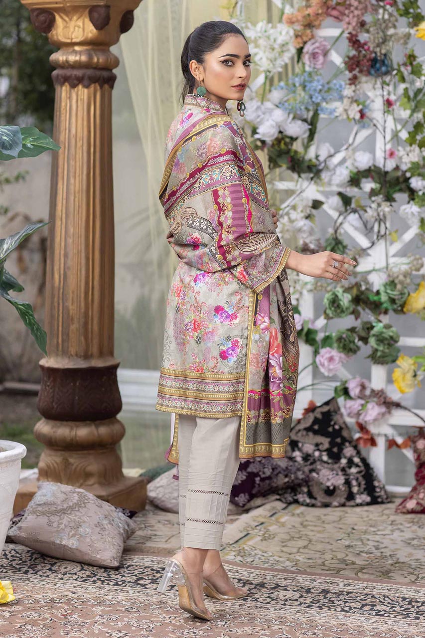 Pink Field - Stitched Digital Printed Linen 3PC