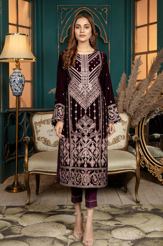Firm Wall - Stitched Embroidered Velvet 2PC