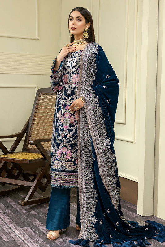 Flory Drop - Embroidered Velvet 3PC