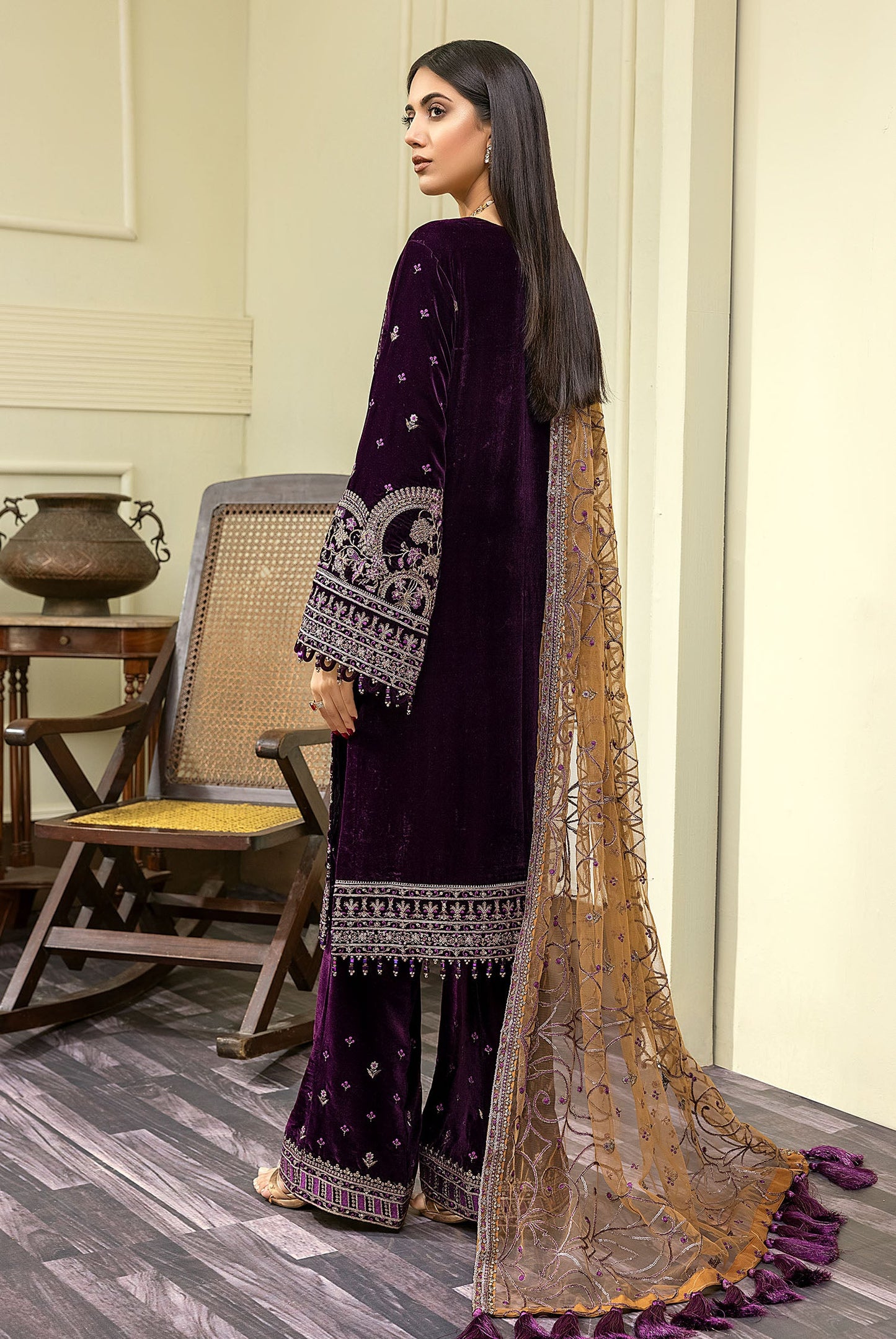 Palm Swill - Embroidered Velvet 3PC