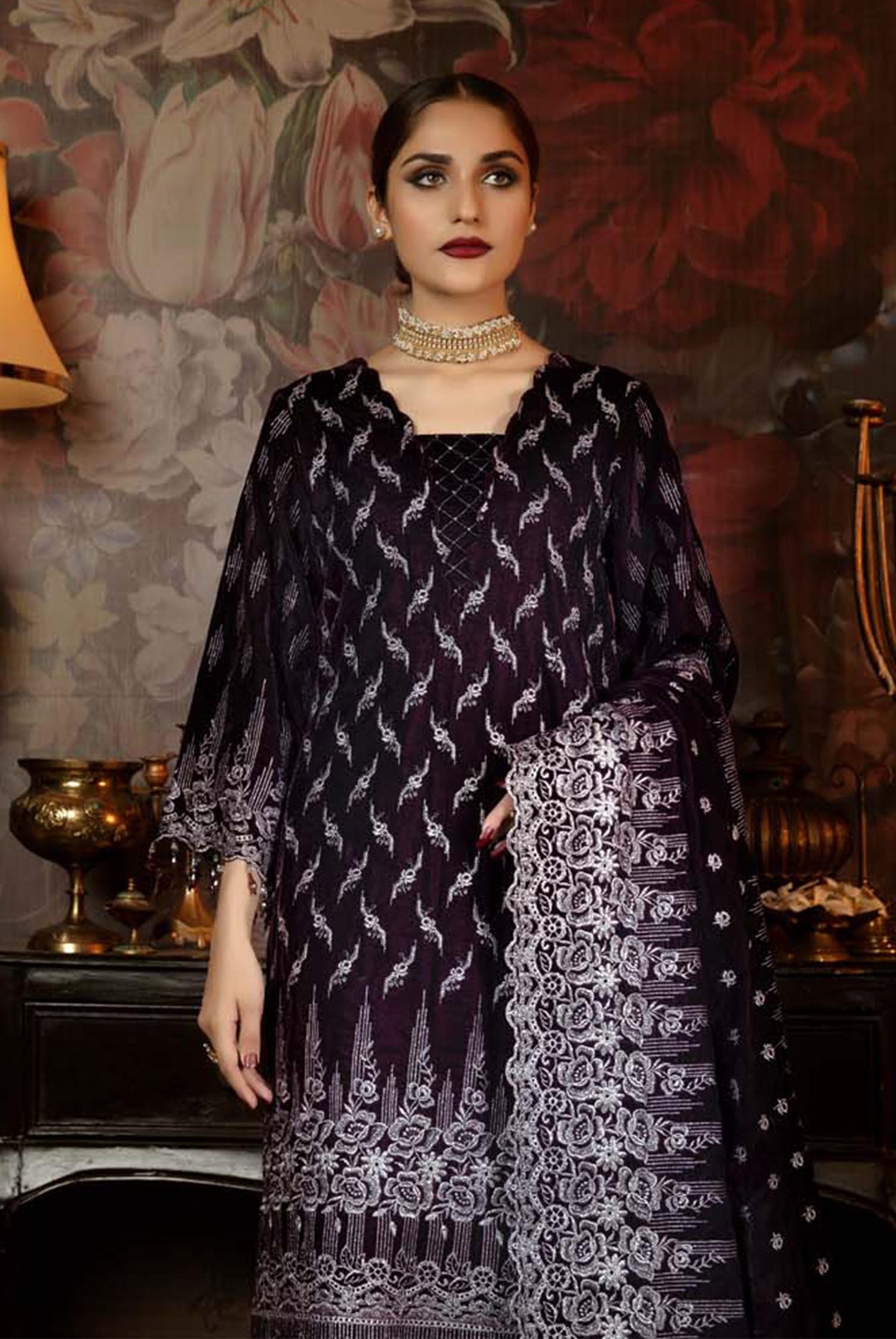 Hazel Rich - Embroidered Velvet 3PC Stitched