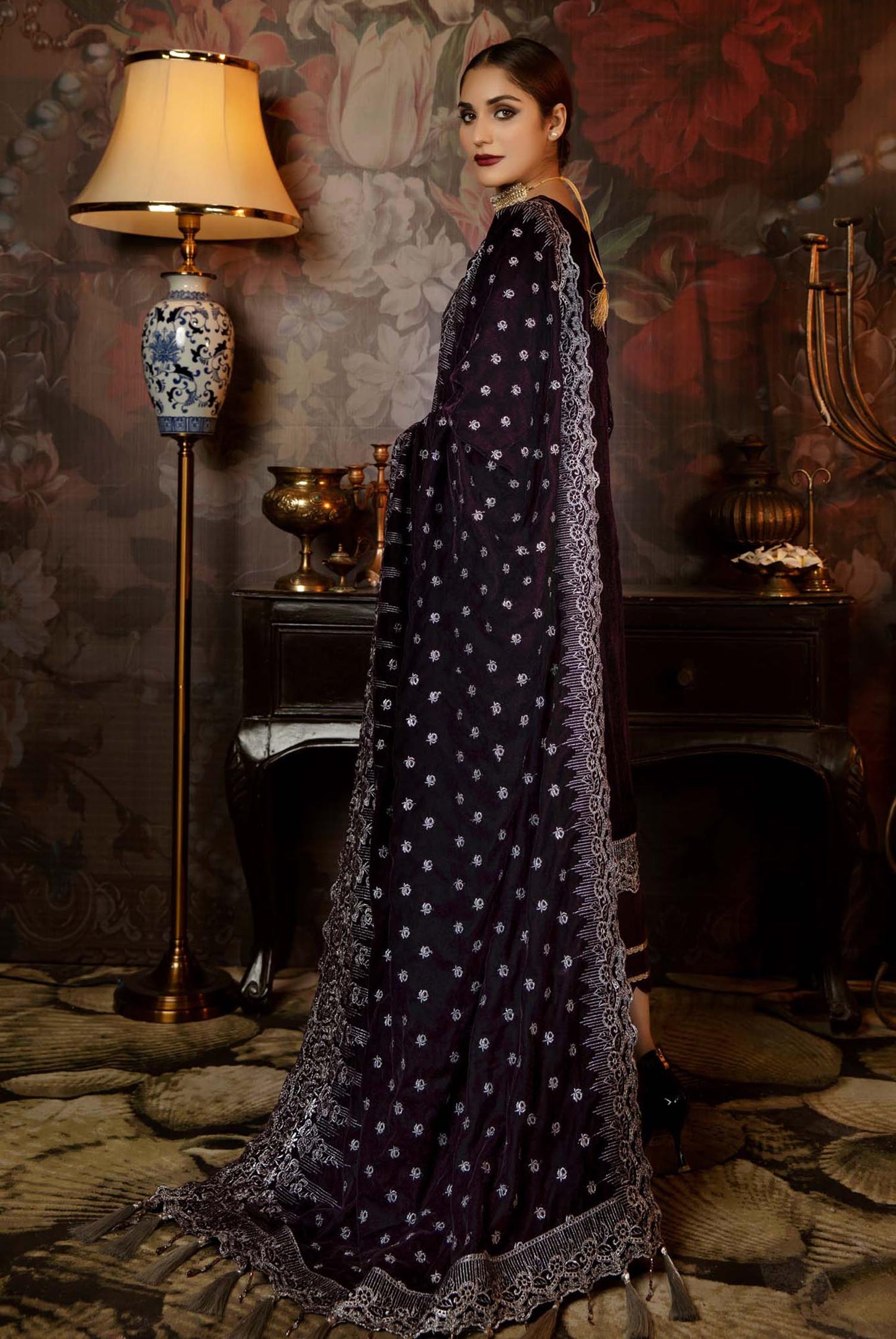 Hazel Rich - Embroidered Velvet 3PC Stitched