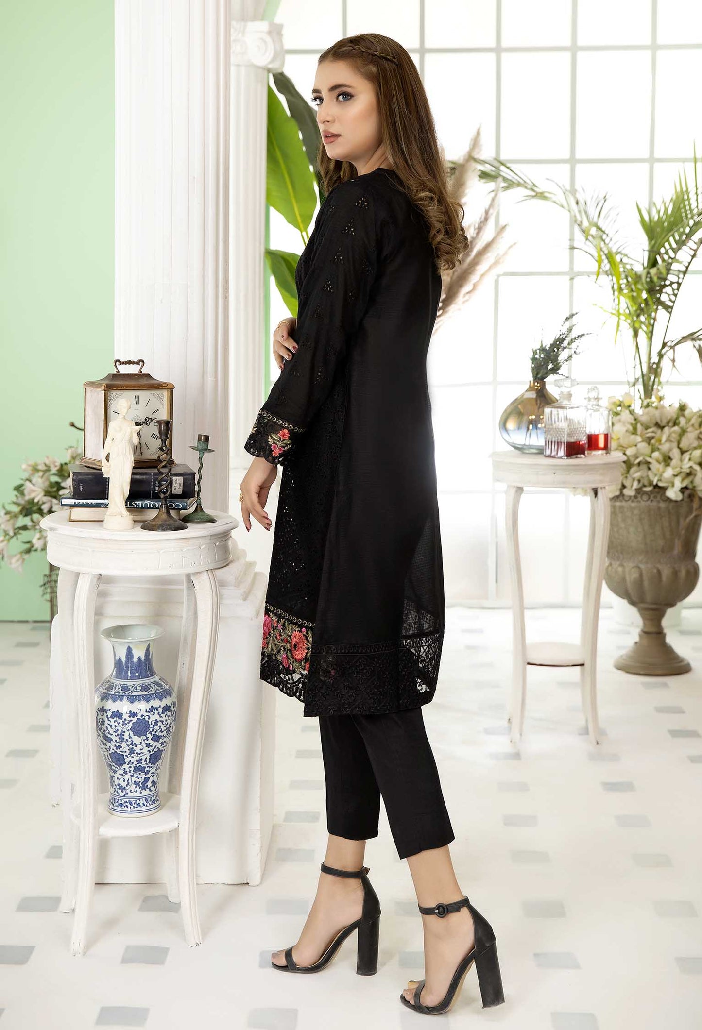 Clay Black - Embroidered Stitch Chikankari Shirt