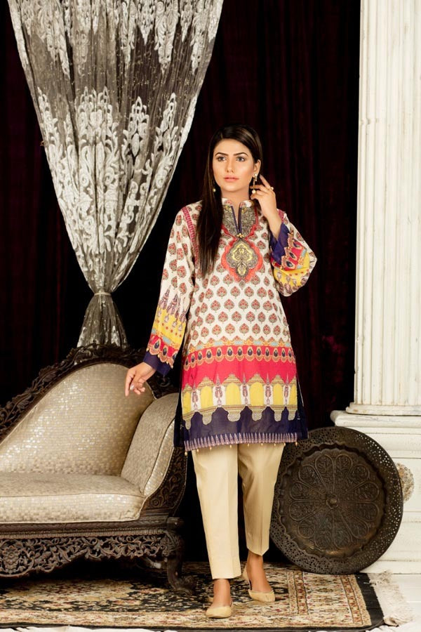 Dahlia - Digital Embroidered Stitched Lawn Kurti