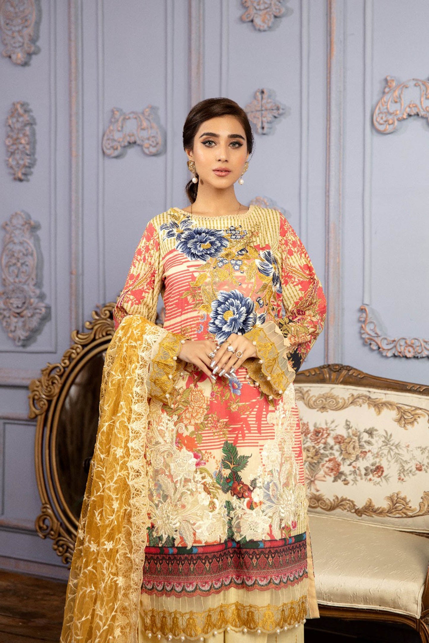 Fox Trot - Digital Printed & Schiffli Embroidered Lawn 3PC