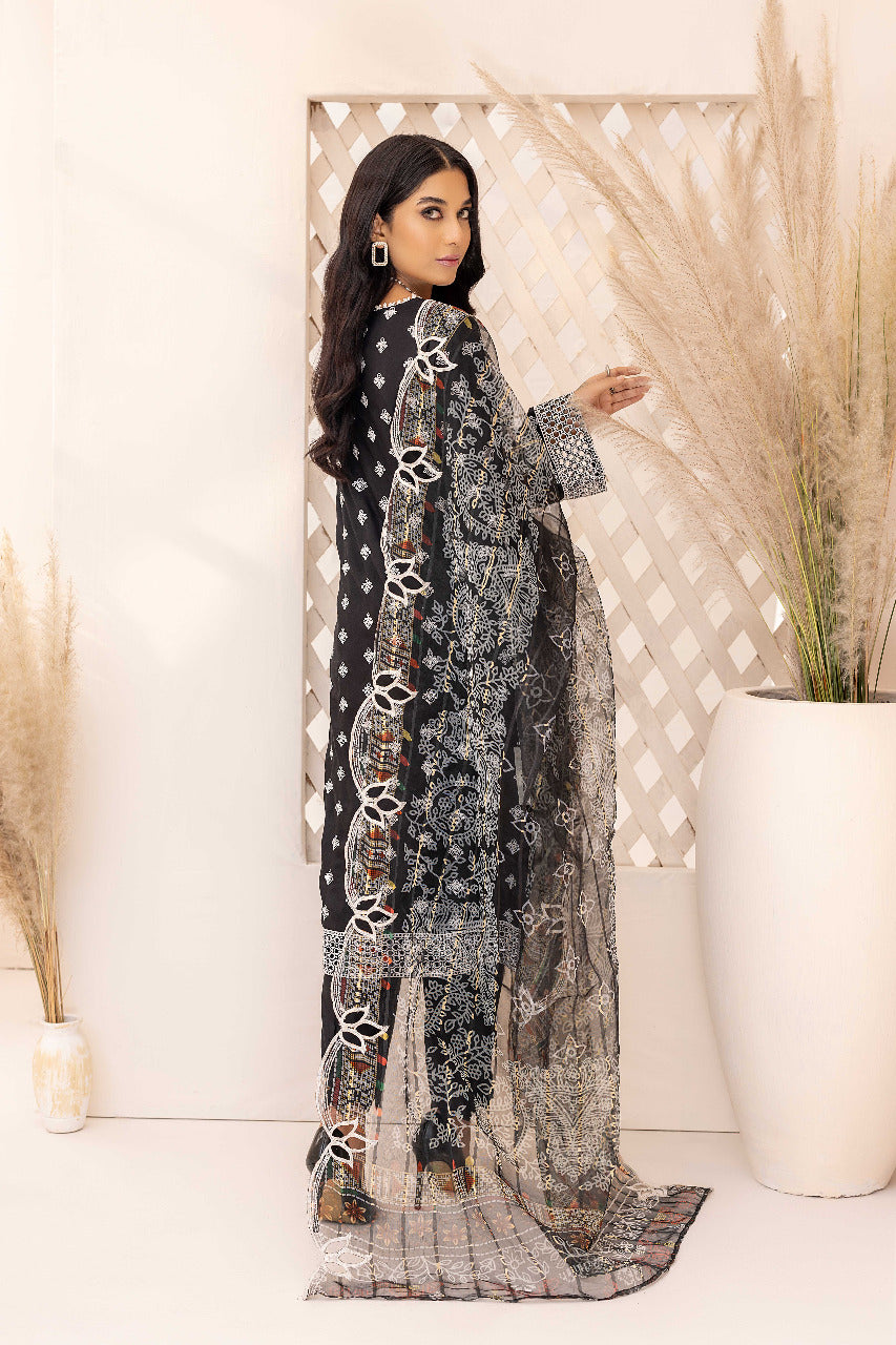 Midnight Black - Schiffli Embroidered Linen 3PC Pret