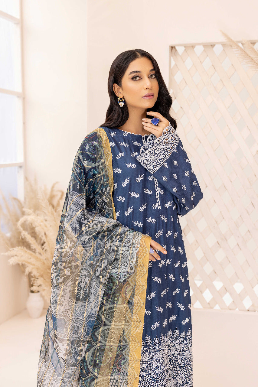 Evening Glance - Schiffli Embroidered Linen 3PC Pret