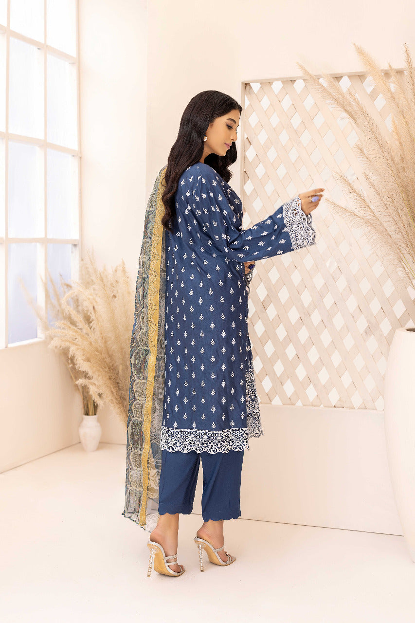 Evening Glance - Schiffli Embroidered Linen 3PC Pret