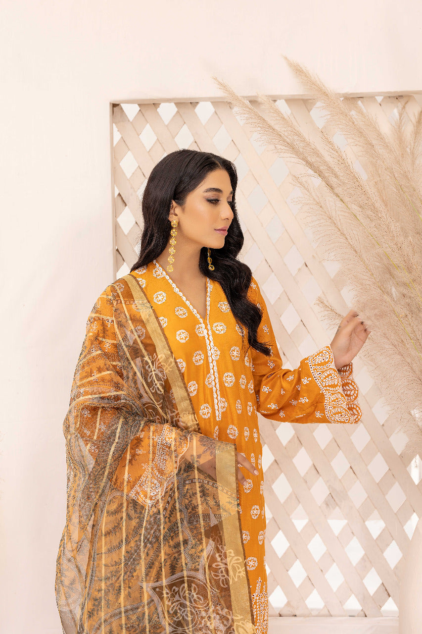 Gloaming - Schiffli Embroidered Linen 3PC Pret