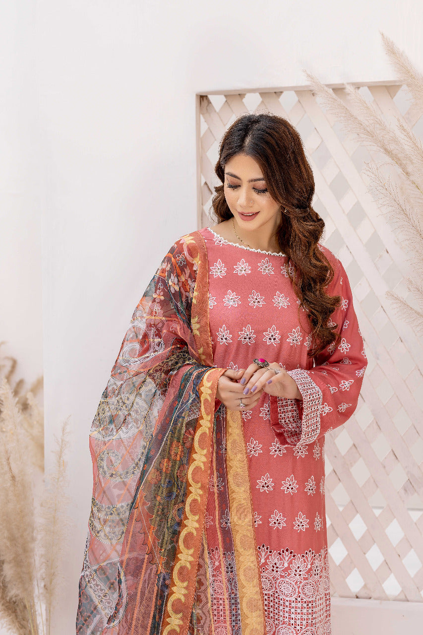 Crepuse - Schiffli Embroidered Linen 3PC Pret