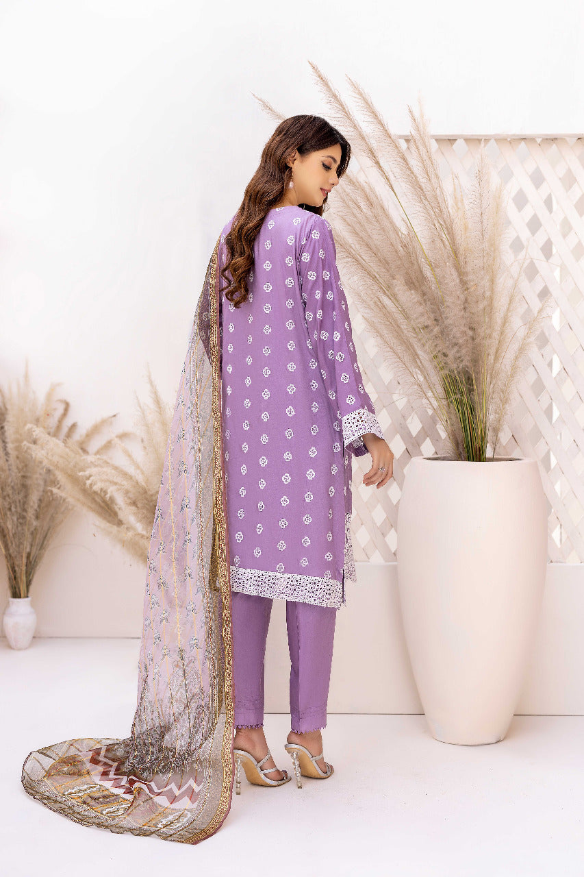 Bright Lavender - Schiffli Embroidered Linen 3PC Pret