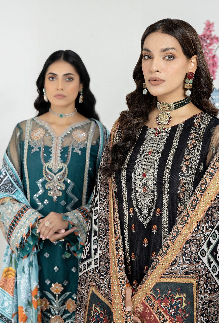 Midnight  Glaze - Embroidered Unstitched