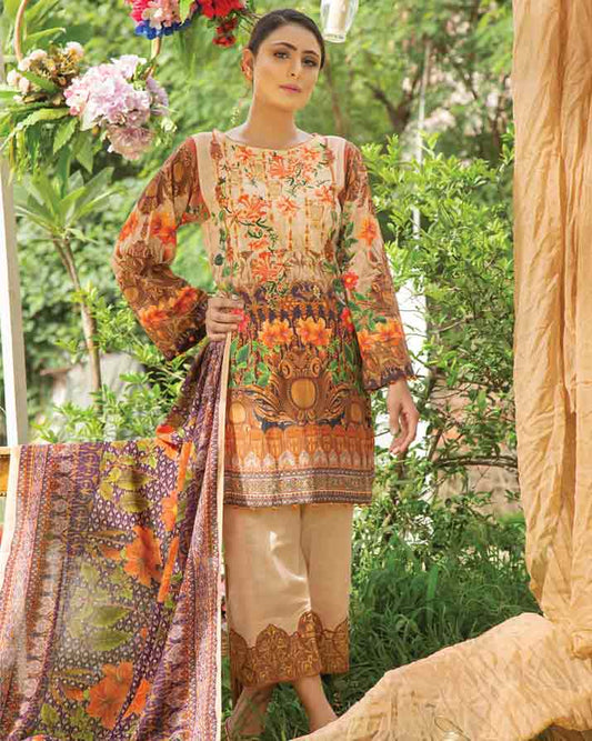 BEIGE BROWN- DIGITAL PRINTED & EMBROIDERED KHADDAR