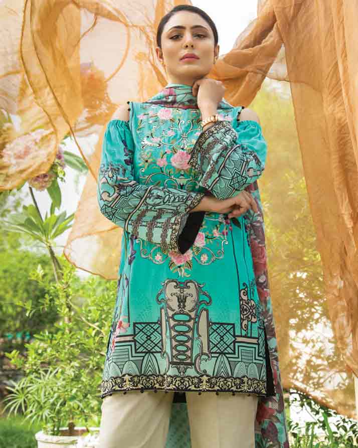 AQUA- DIGITAL PRINTED & EMBROIDERED KHADDAR
