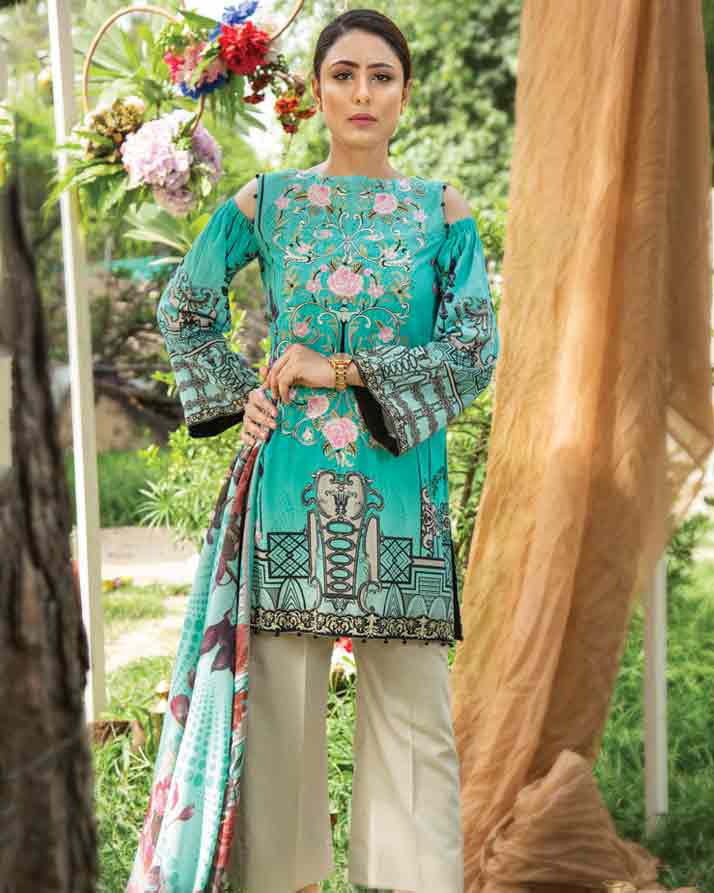 AQUA- DIGITAL PRINTED & EMBROIDERED KHADDAR